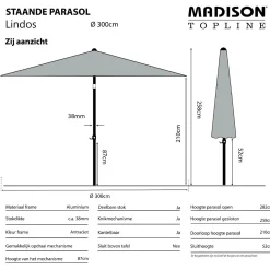 Madison Lindos ronde luxe stokparasol Ø300 cm. - Off-white/Champagne