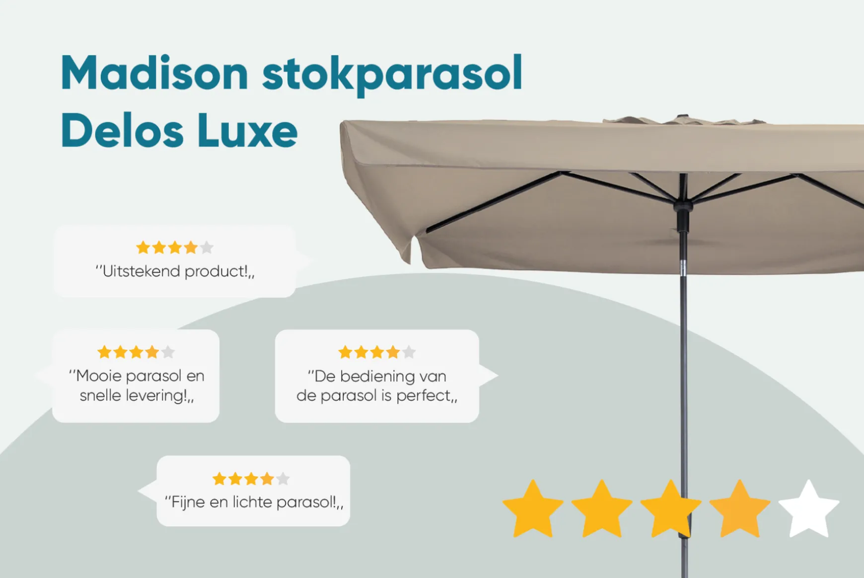 Madison stokparasol Delos Luxe Grey 200x300 cm.