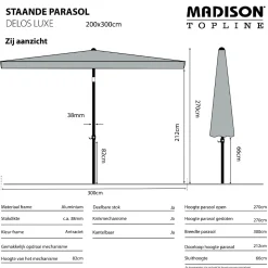 Madison stokparasol Delos luxe Ecru 200x300 cm.