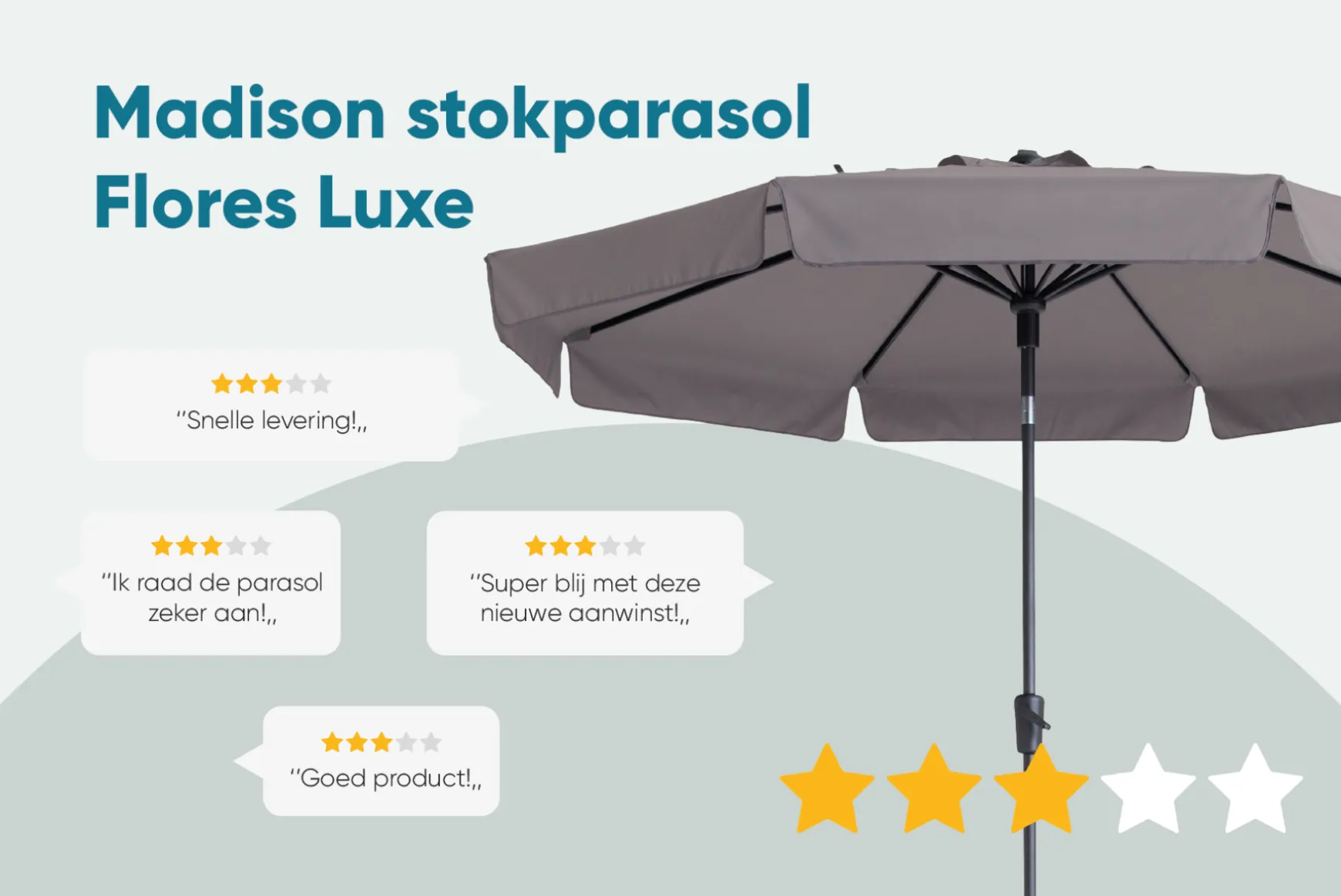 Madison stokparasol Flores luxe grey 300 cm.
