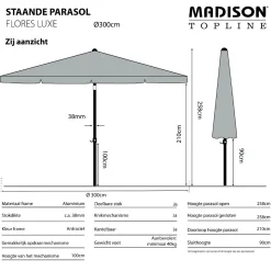 Madison stokparasol Flores luxe ecru 300 cm.