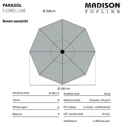 Madison stokparasol Flores luxe ecru 300 cm.