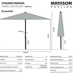 Madison stokparasol timor luxe grey 400 cm.