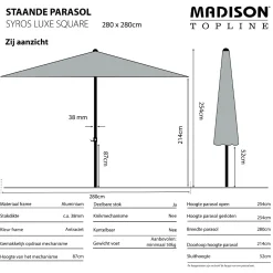 Madison Syros Luxe stokparasol 280x280 cm. - Grey met Sevilla voet en hoes