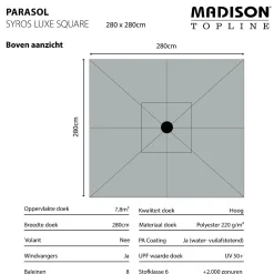 Madison Syros Luxe stokparasol 280x280 cm. - Grey met Sevilla voet en hoes