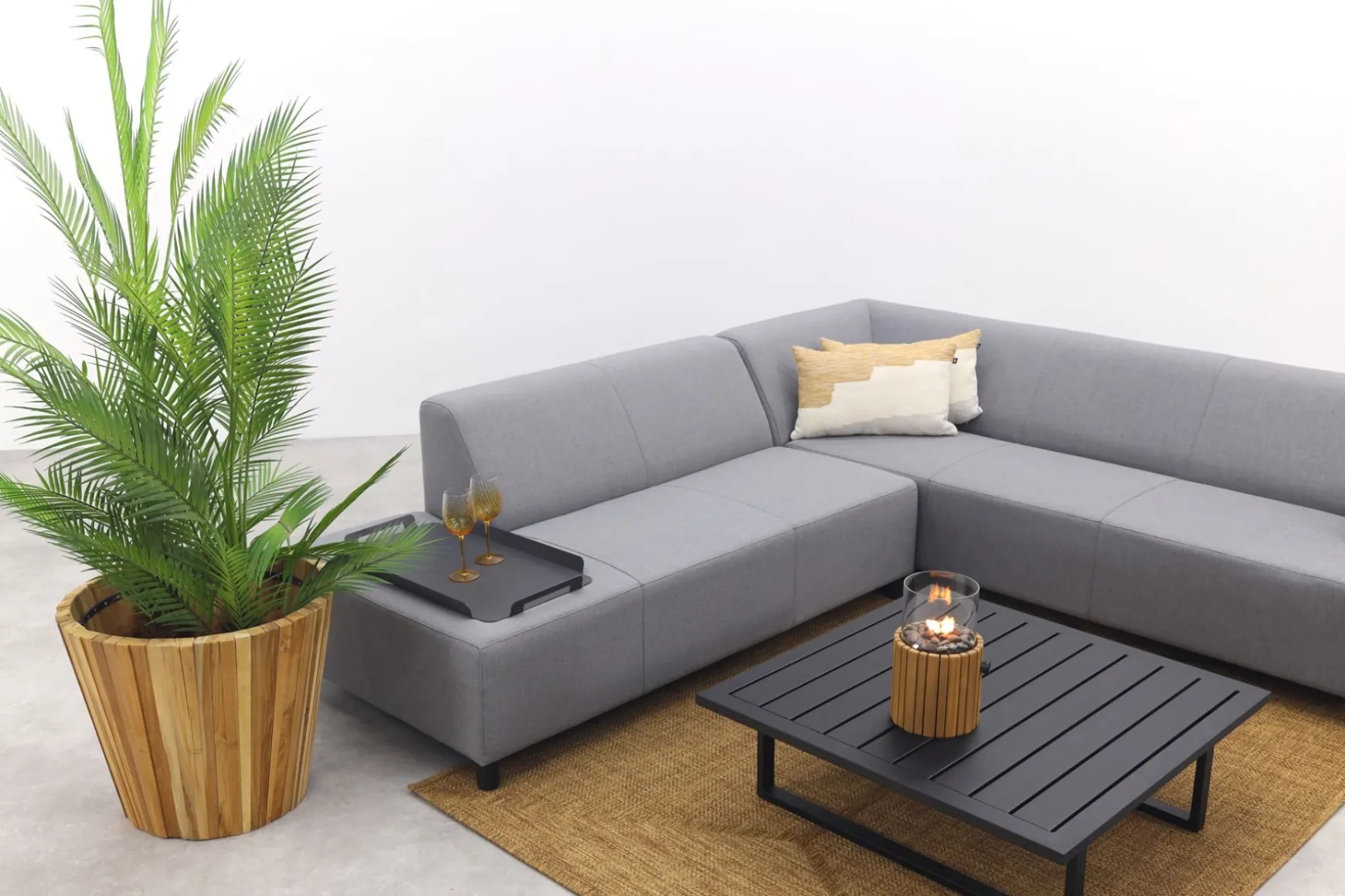 Malaga/Cuba - hoekbank loungeset chaise longue - Lichtgrijs