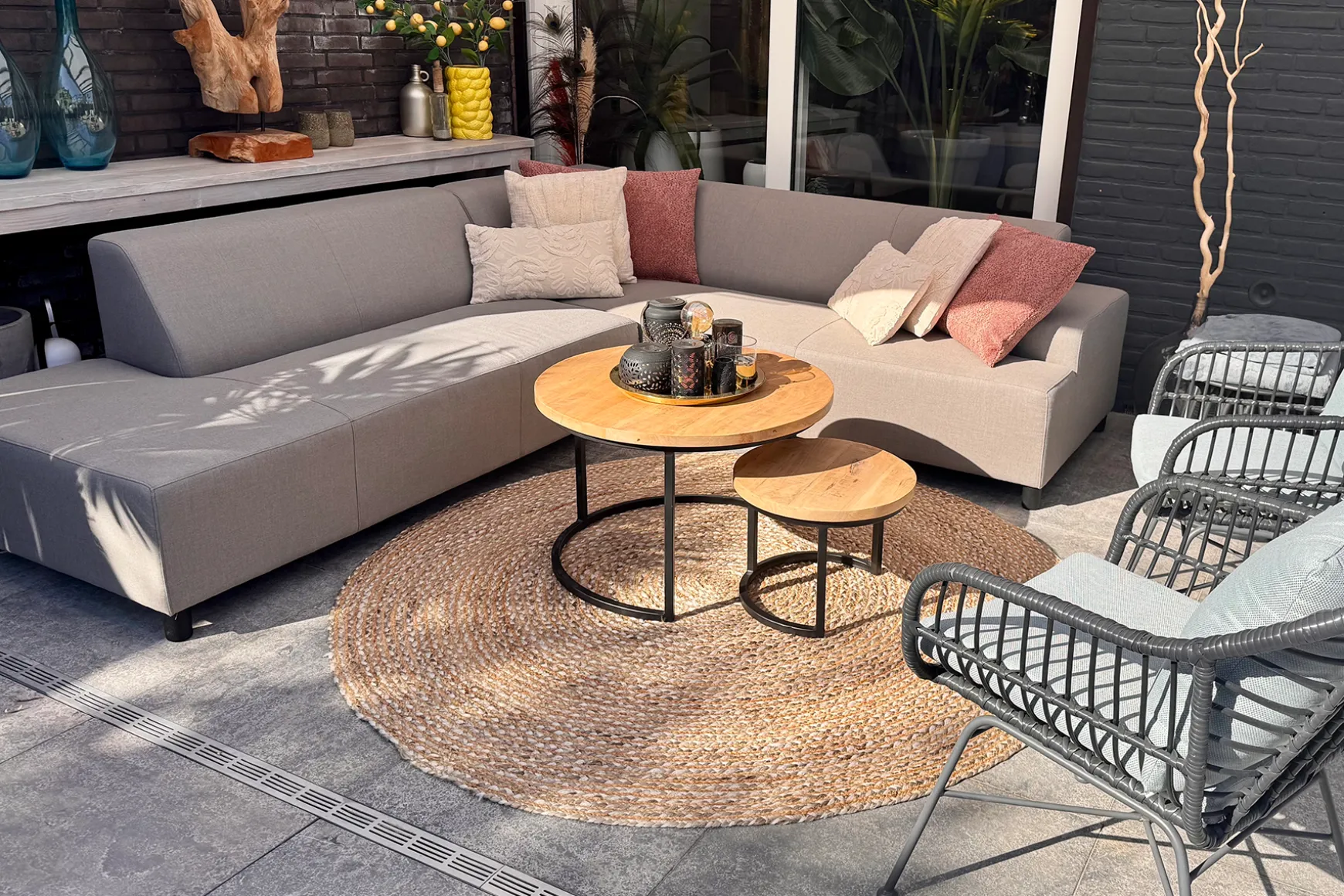 Malaga hoekbank loungeset chaise longue - Taupe