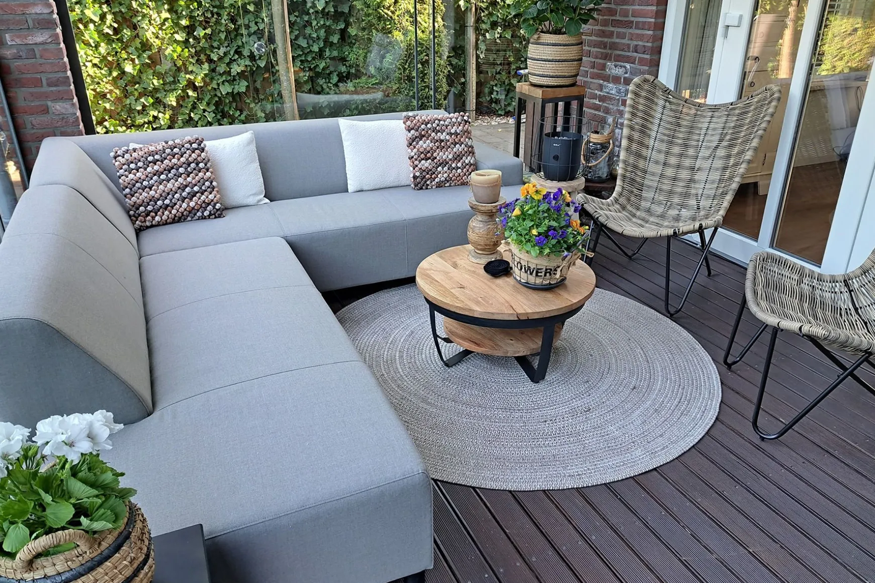 Malaga hoekbank loungeset chaise longue - Taupe