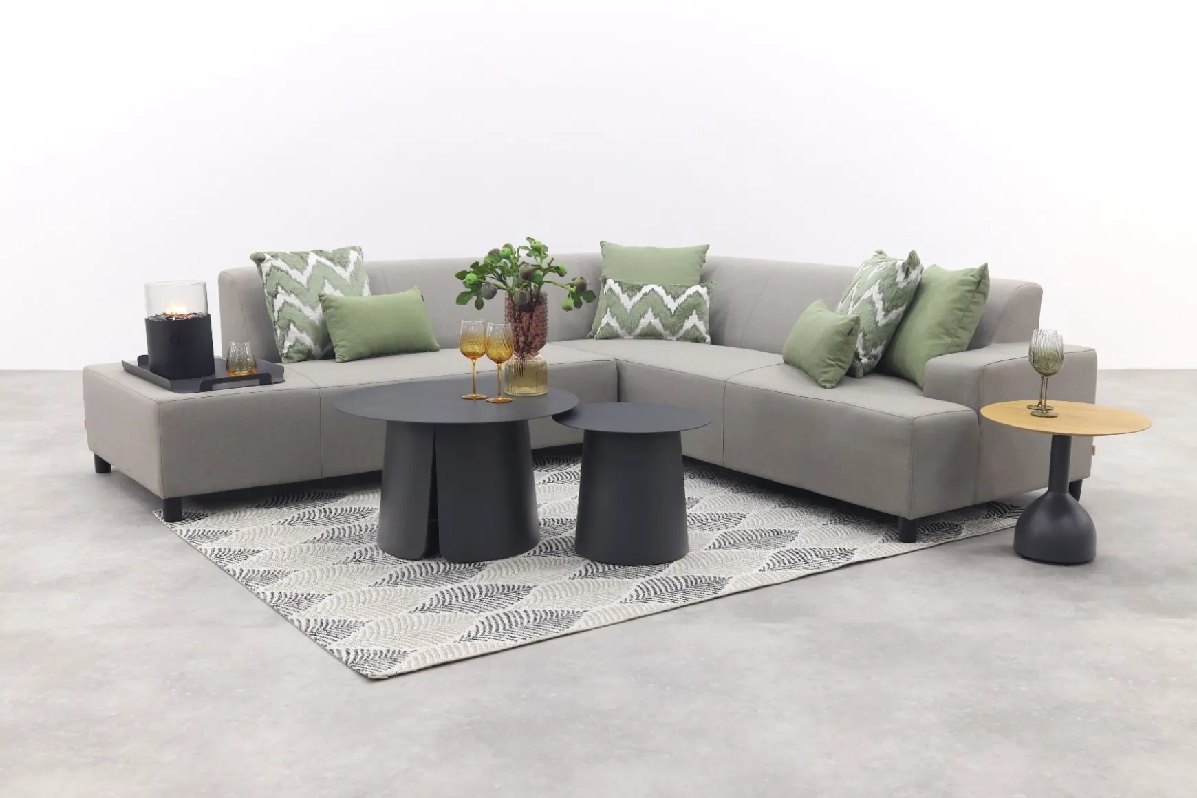 Malaga/Velora antraciet - hoekbank loungeset chaise longue - taupe
