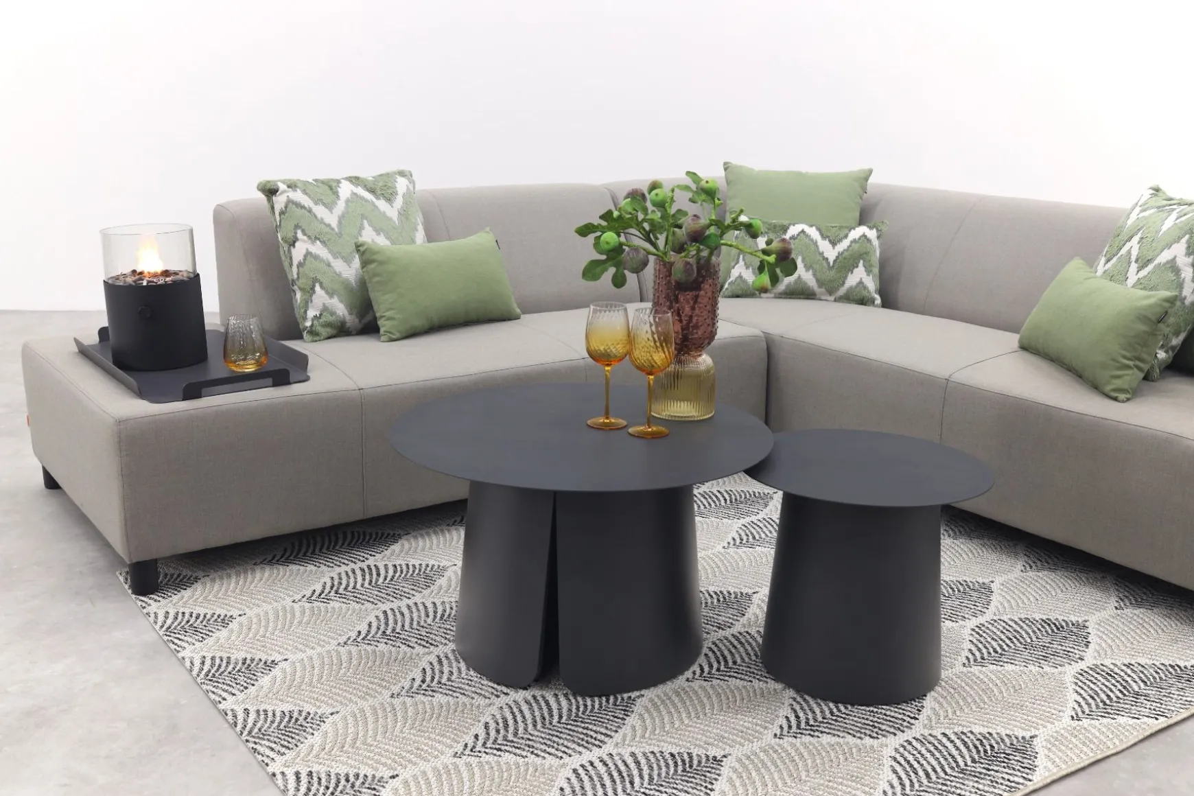 Malaga/Velora antraciet - hoekbank loungeset chaise longue - taupe