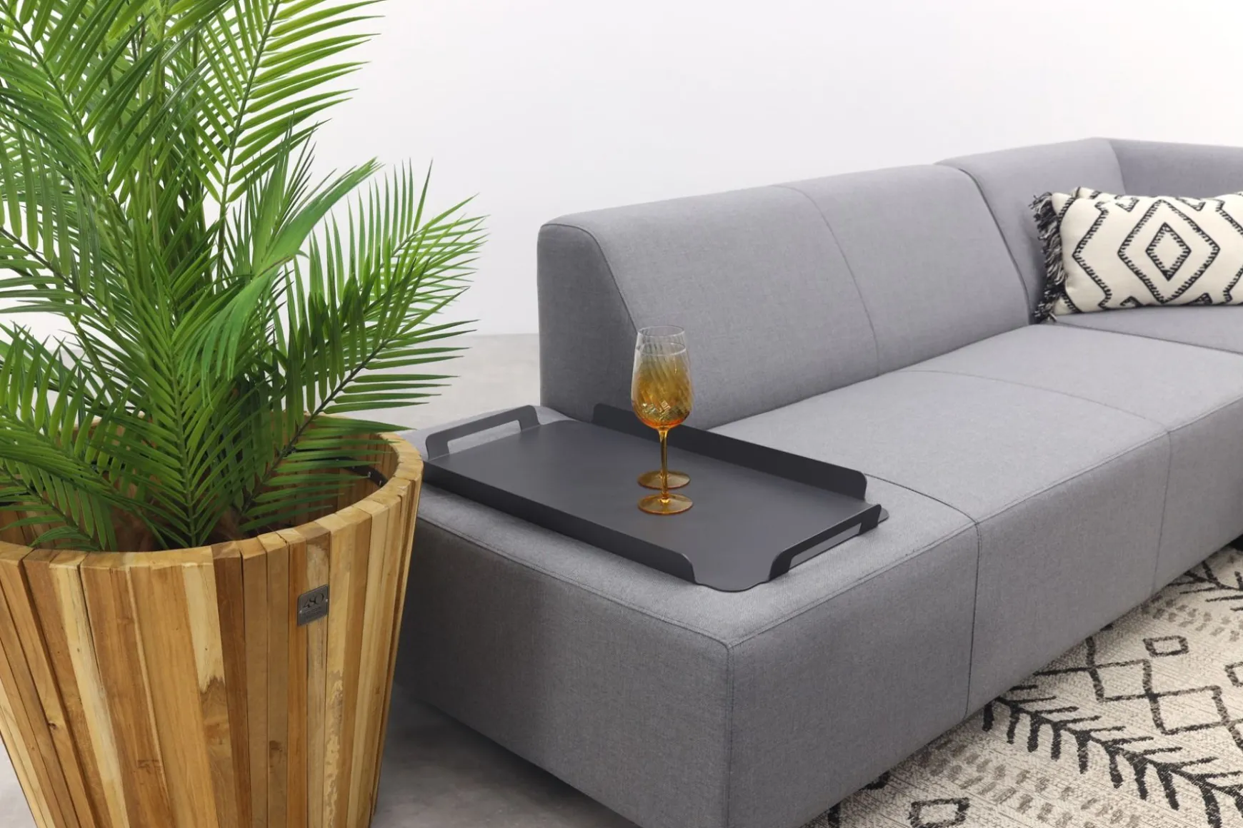 Malaga/Velora antraciet - hoekbank loungeset chaise longue - lichtgrijs