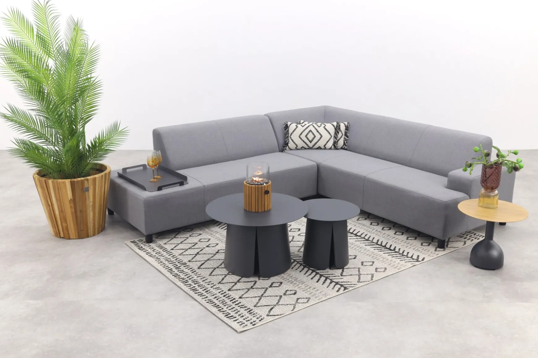 Malaga/Velora antraciet - hoekbank loungeset chaise longue - lichtgrijs