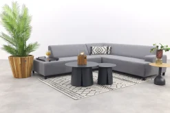 Malaga/Velora antraciet - hoekbank loungeset chaise longue - lichtgrijs