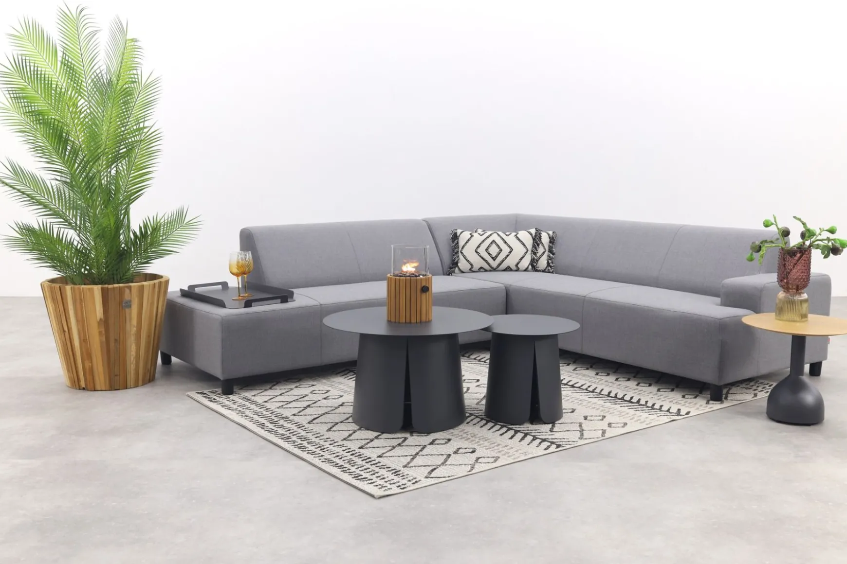 Malaga/Velora antraciet - hoekbank loungeset chaise longue - lichtgrijs