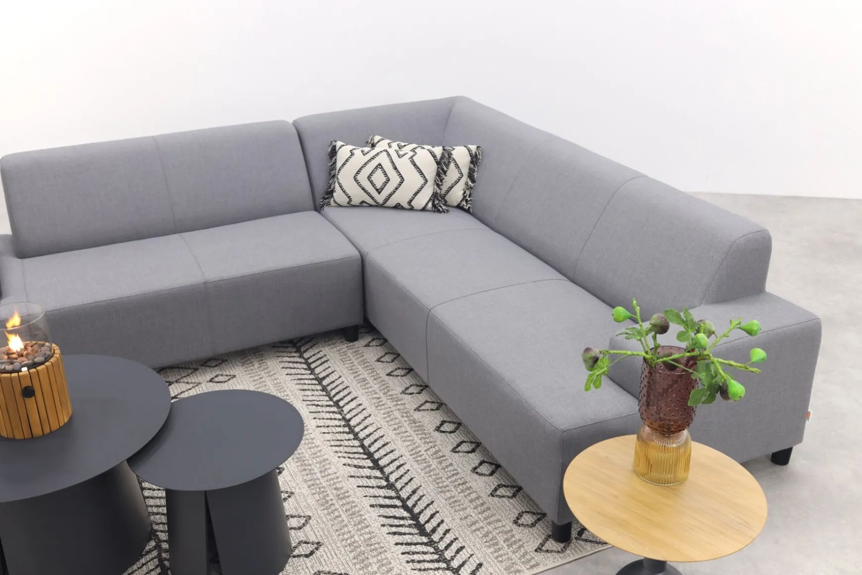 Malaga/Velora antraciet - hoekbank loungeset chaise longue - lichtgrijs