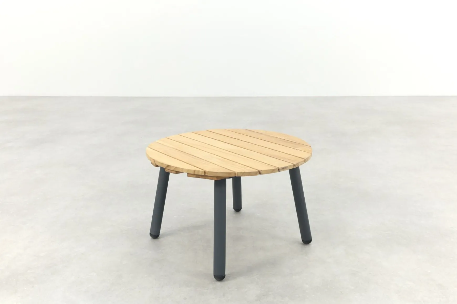 Mindo alu/teak ronde loungetafel set - Antraciet