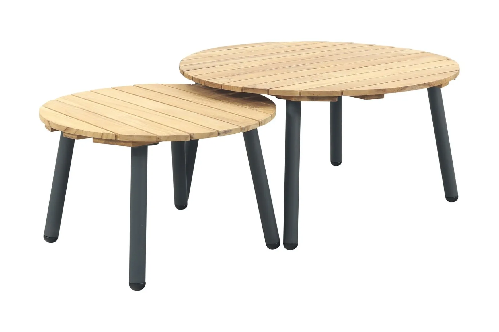 Mindo alu/teak ronde loungetafel set - Antraciet