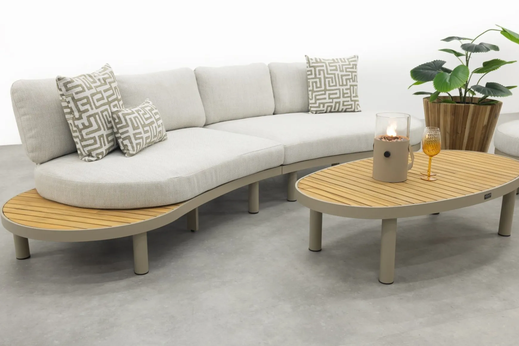 Mira organische platform loungeset + loungestoel - Teak/Latte