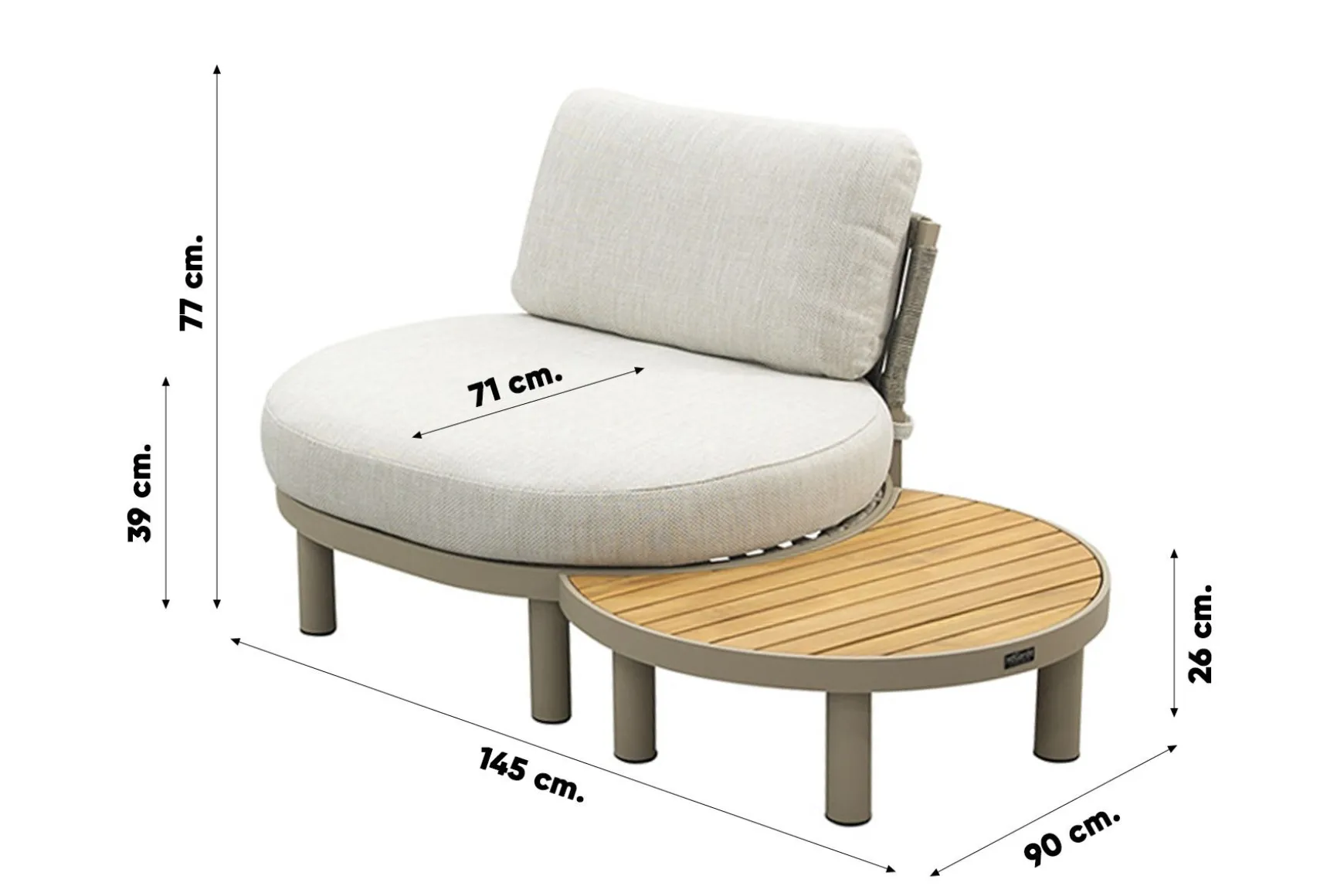 Mira organische platform loungeset + loungestoel - Teak/Latte