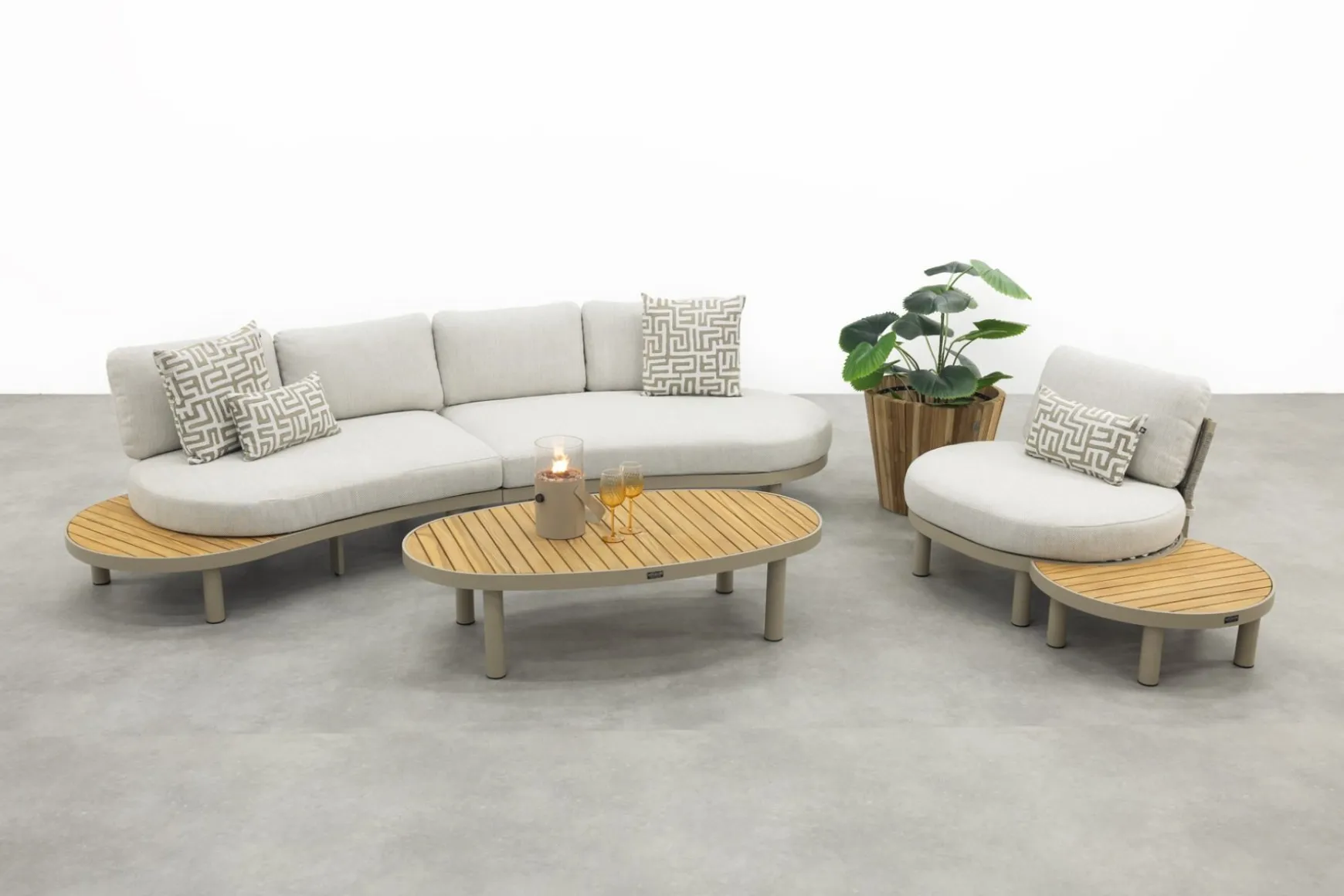 Mira organische platform loungeset + loungestoel - Teak/Latte