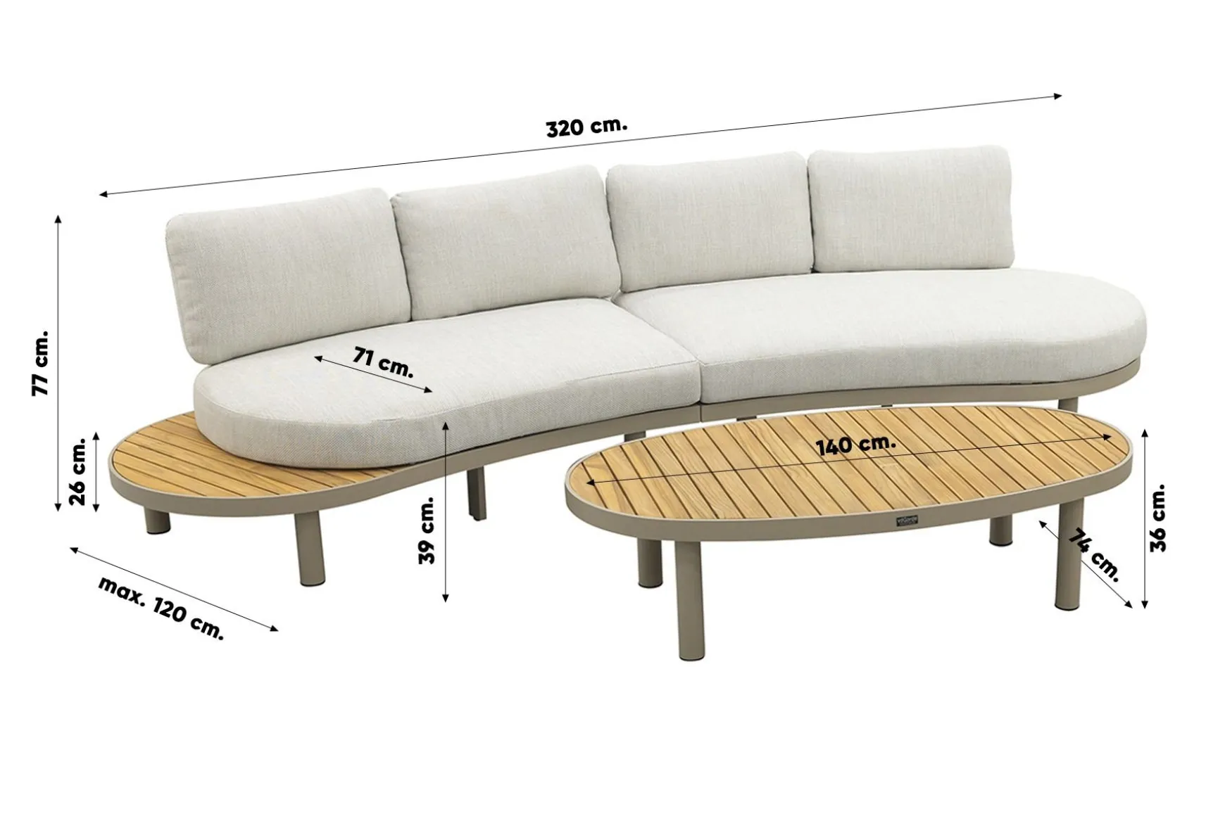 Mira organische platform loungeset + loungestoel - Teak/Latte