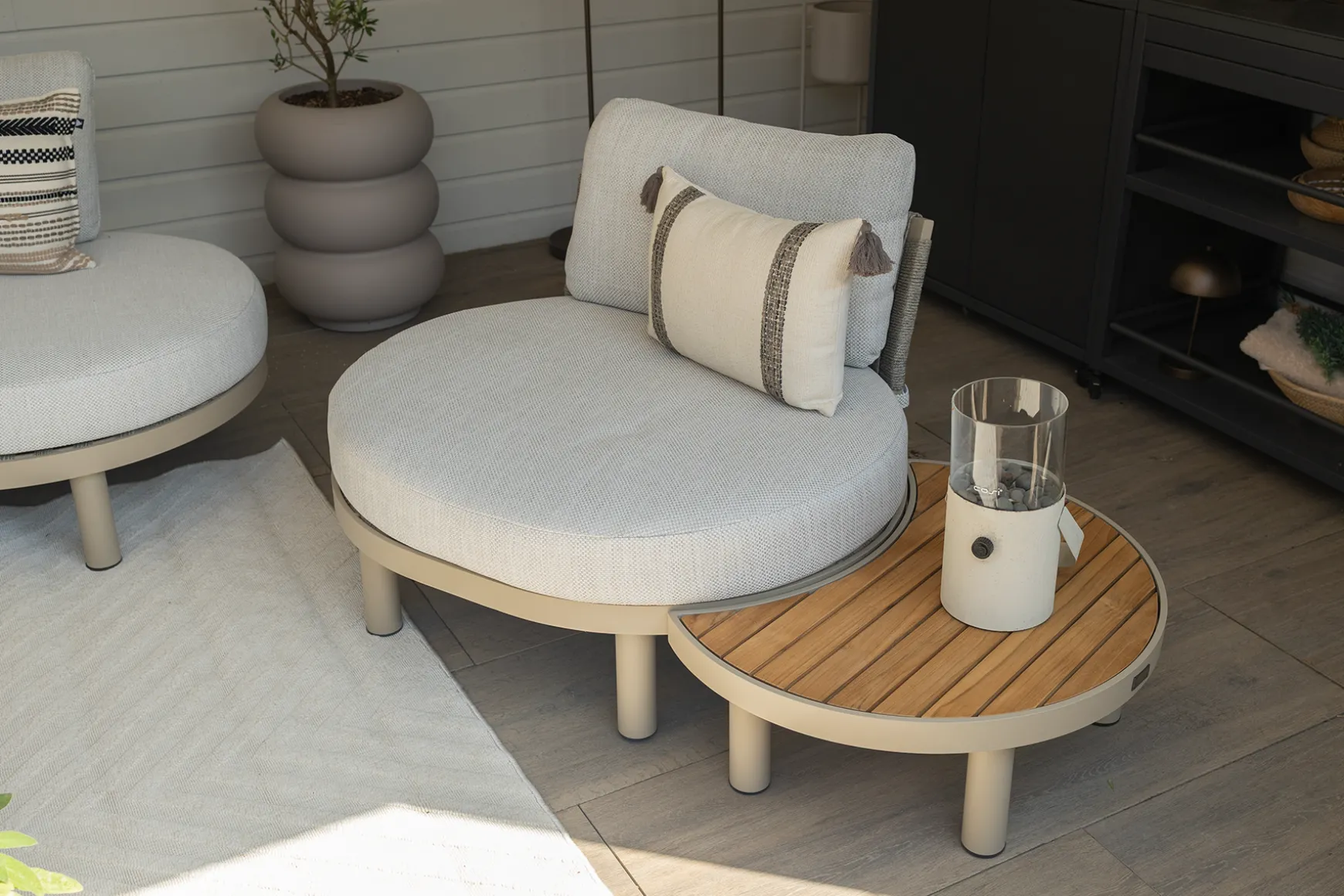 Mira organische platform loungeset + loungestoel - Teak/Latte