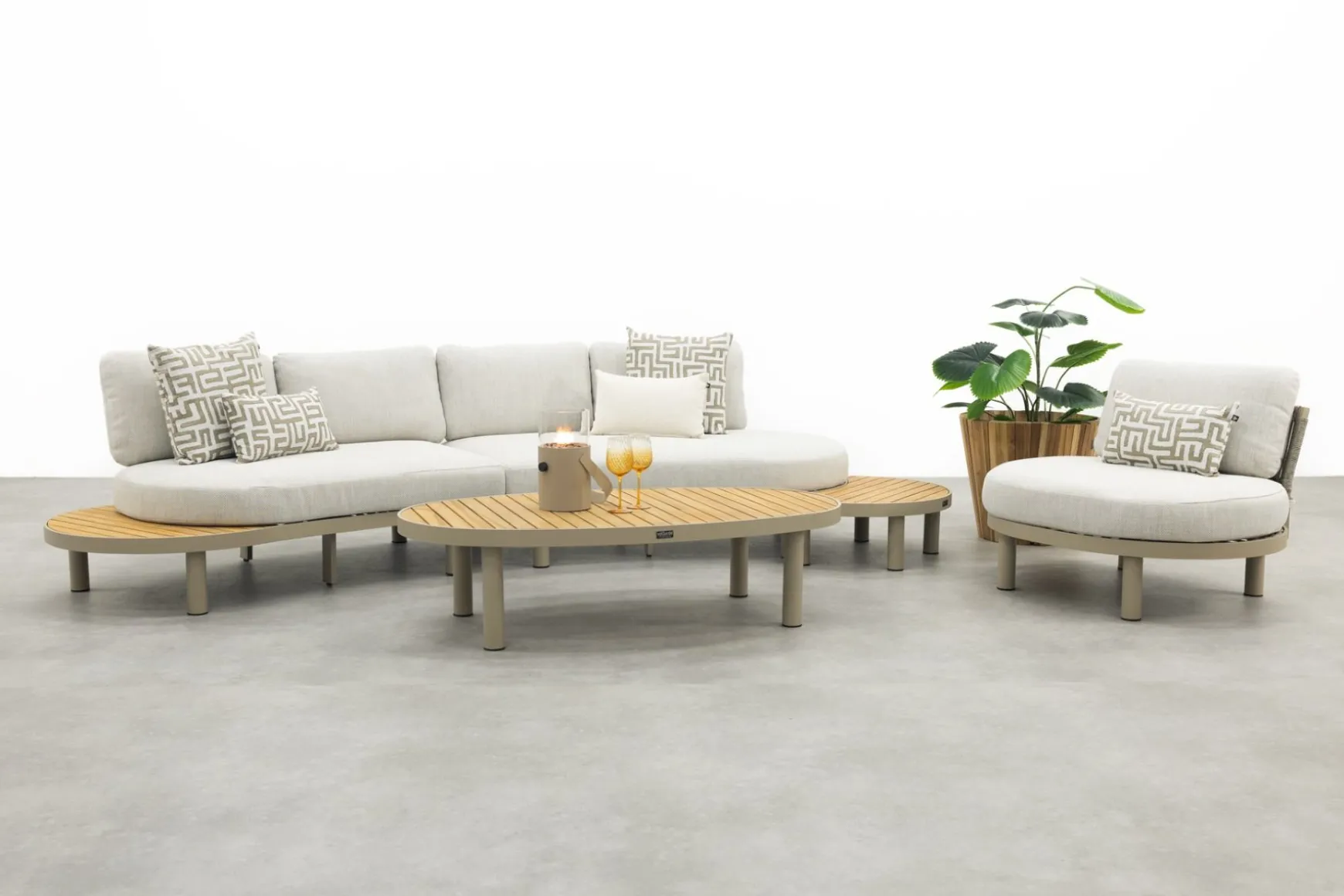 Mira organische platform loungeset + loungestoel - Teak/Latte