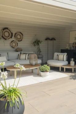 Mira organische platform loungeset + loungestoel - Teak/Latte