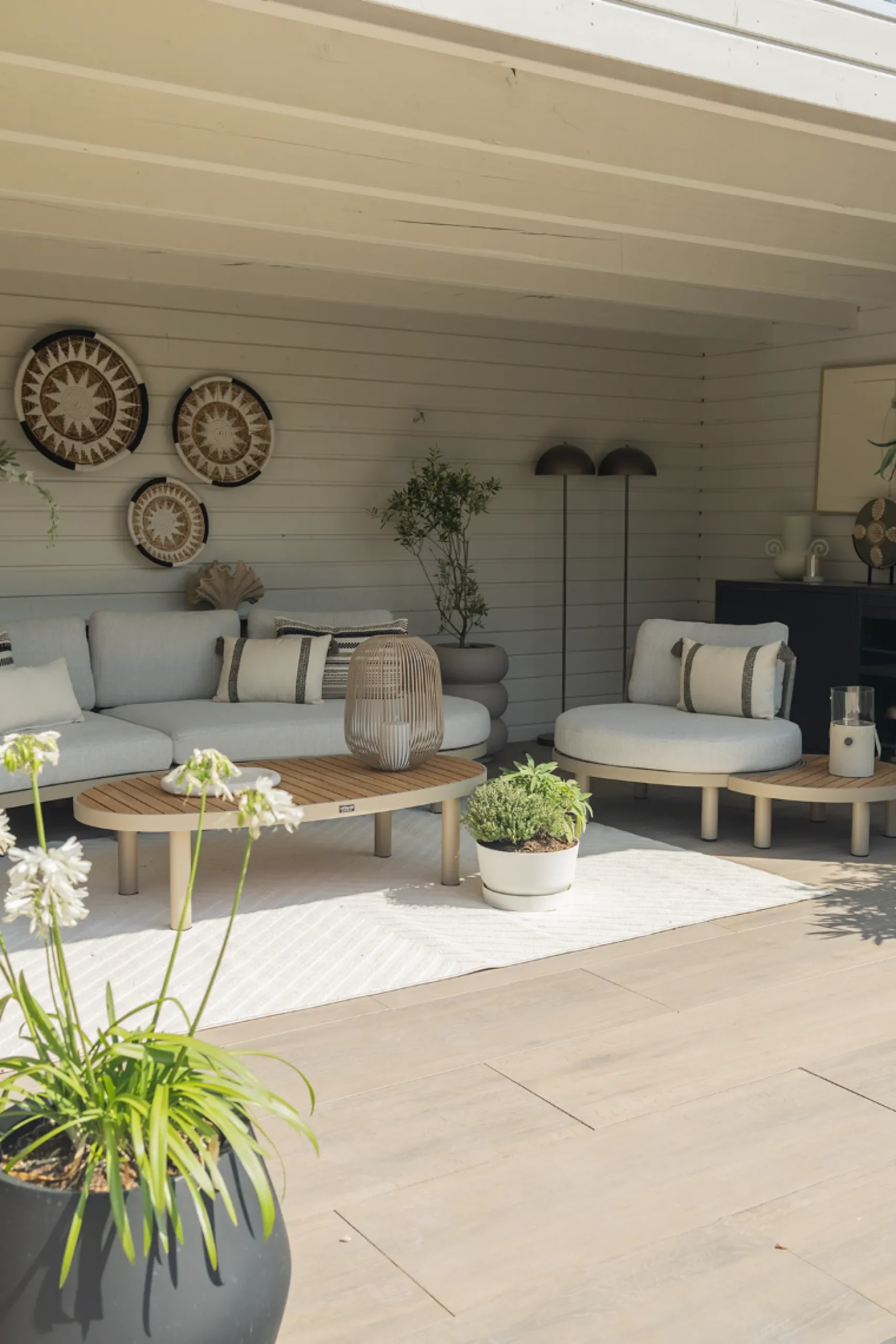 Mira organische platform loungeset + loungestoel - Teak/Latte