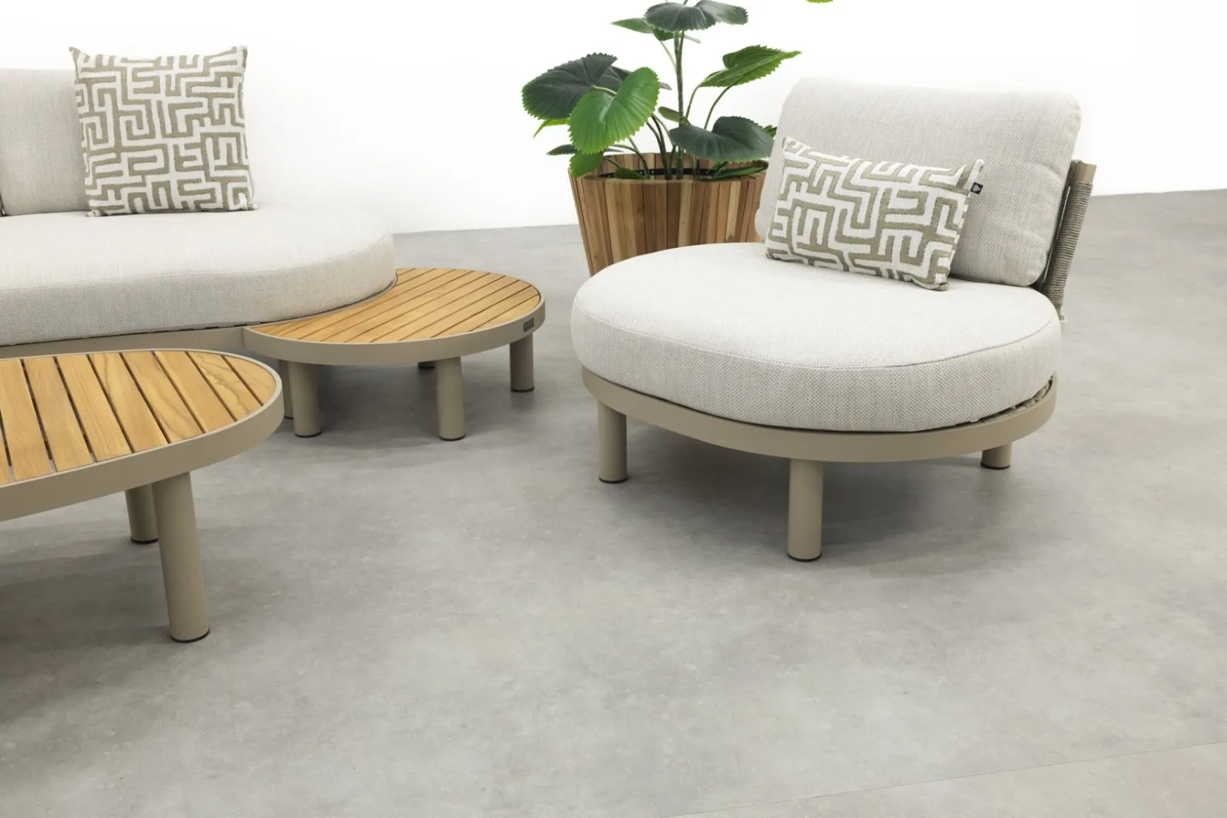 Mira organische platform loungeset + loungestoel - Teak/Latte