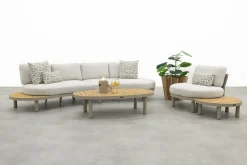 Mira organische platform loungeset + loungestoel - Teak/Latte