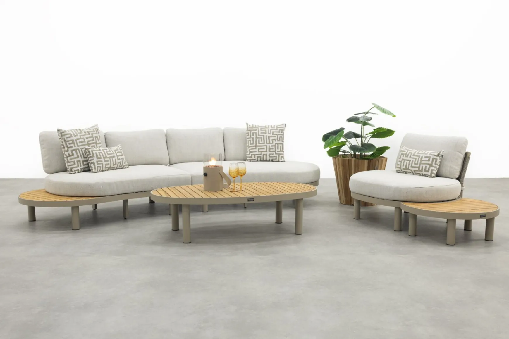 Mira organische platform loungeset + loungestoel - Teak/Latte