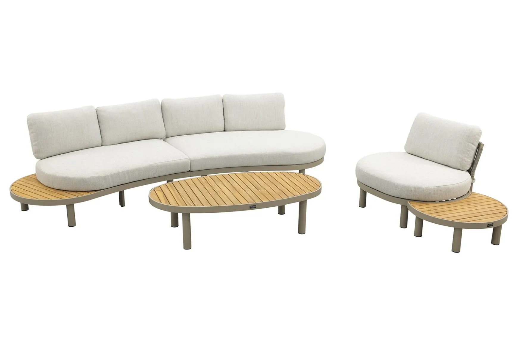 Mira organische platform loungeset + loungestoel - Teak/Latte
