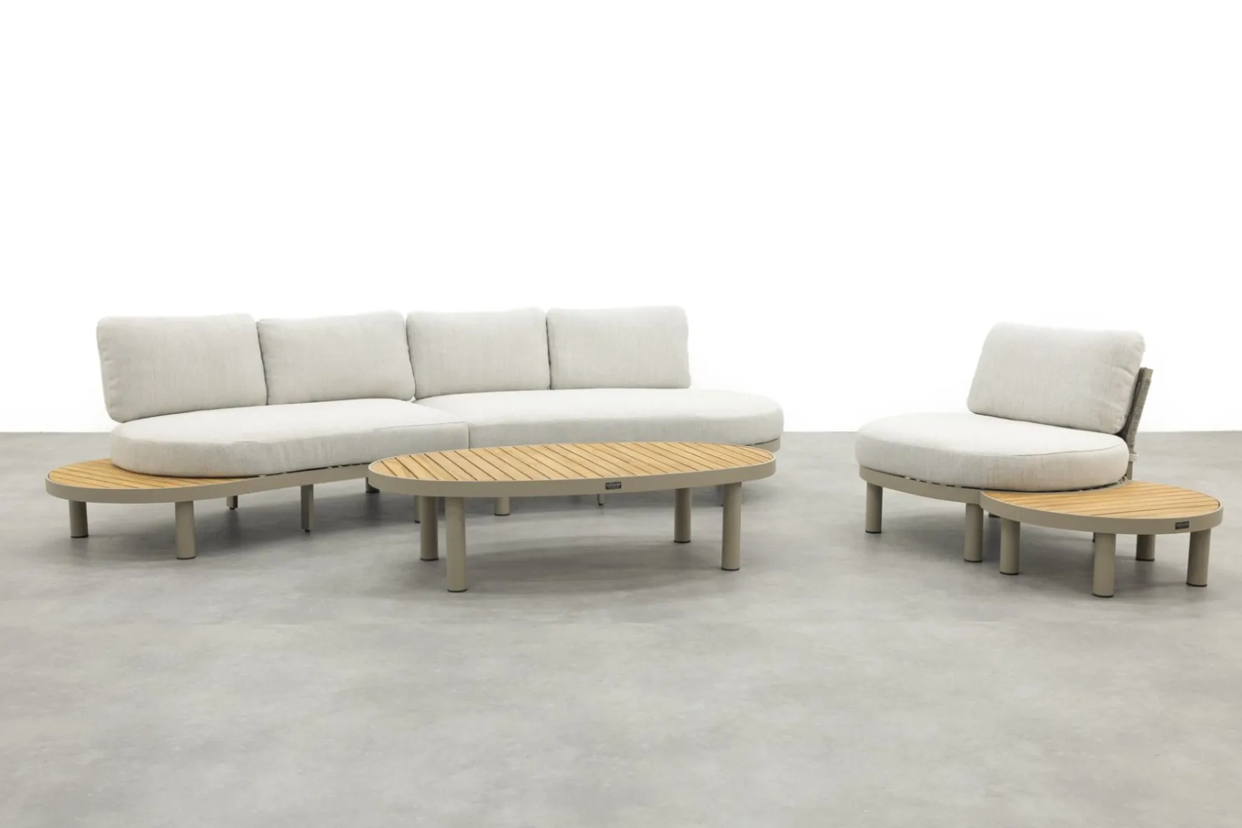 Mira organische platform loungeset + loungestoel - Teak/Latte