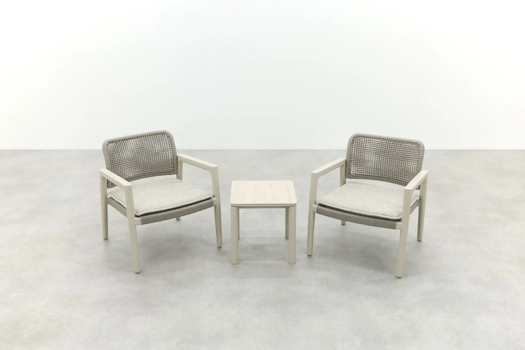 Moretti rope loungestoelen set met bijzettafel (3-dlg) - Mokka