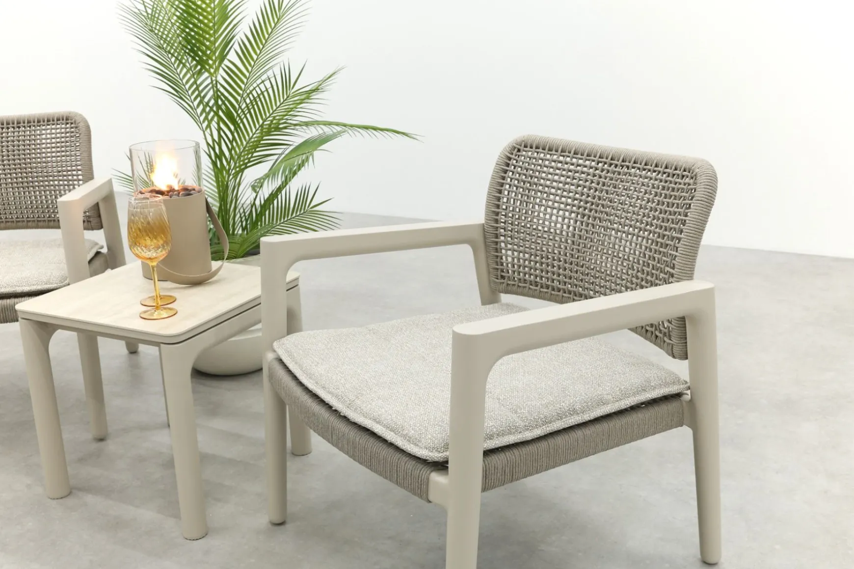 Moretti rope loungestoelen set met bijzettafel (3-dlg) - Mokka