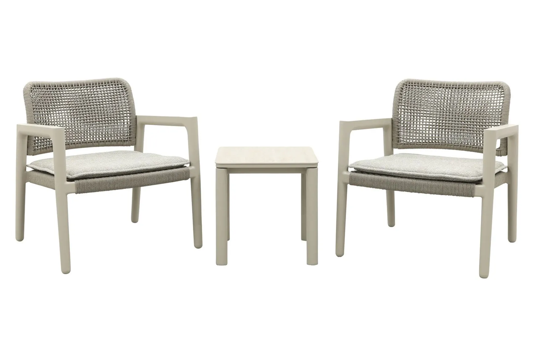 Moretti rope loungestoelen set met bijzettafel (3-dlg) - Mokka