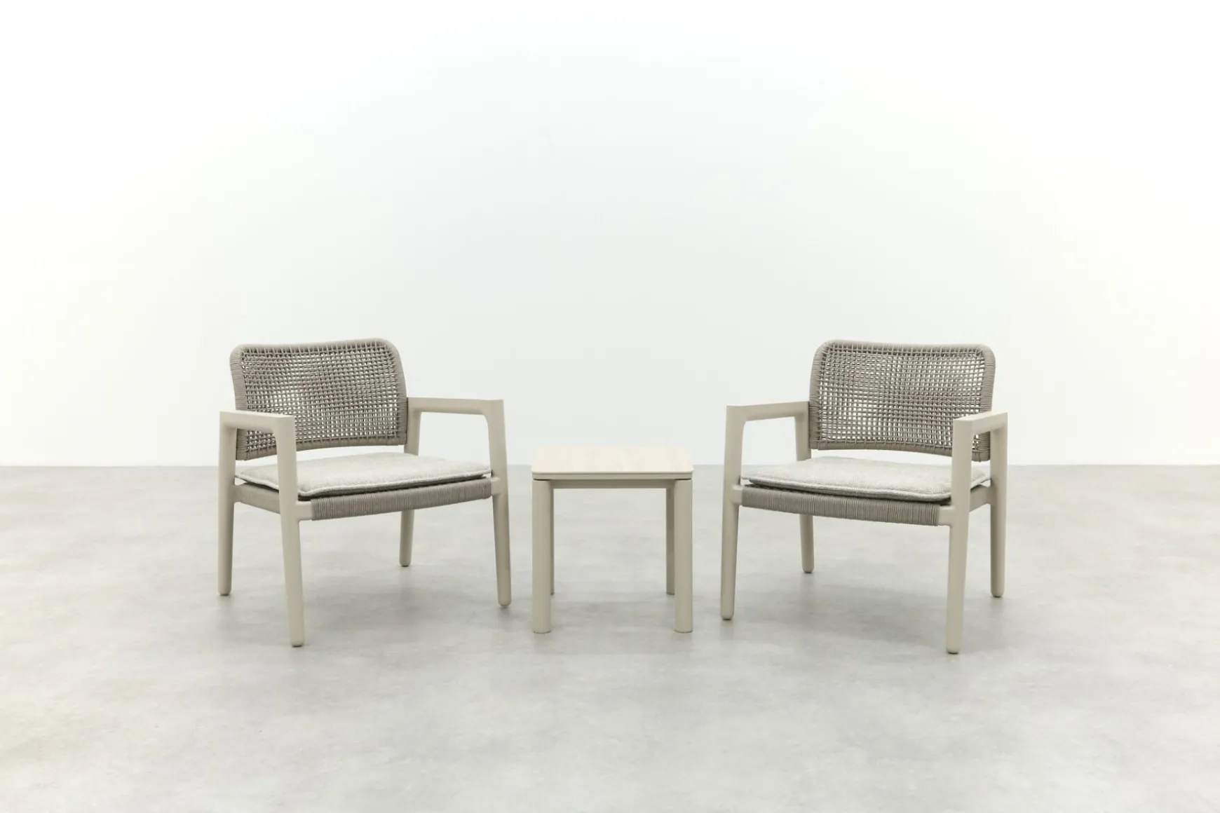 Moretti rope loungestoelen set met bijzettafel (3-dlg) - Mokka