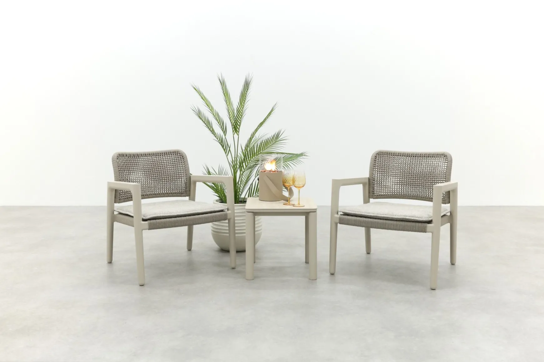 Moretti rope loungestoelen set met bijzettafel (3-dlg) - Mokka
