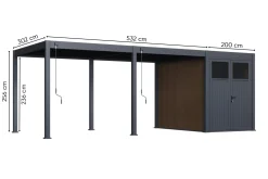 Move lamellen overkapping 5,3x3 m. incl. berging 3x2 m. Aluminium - Antraciet