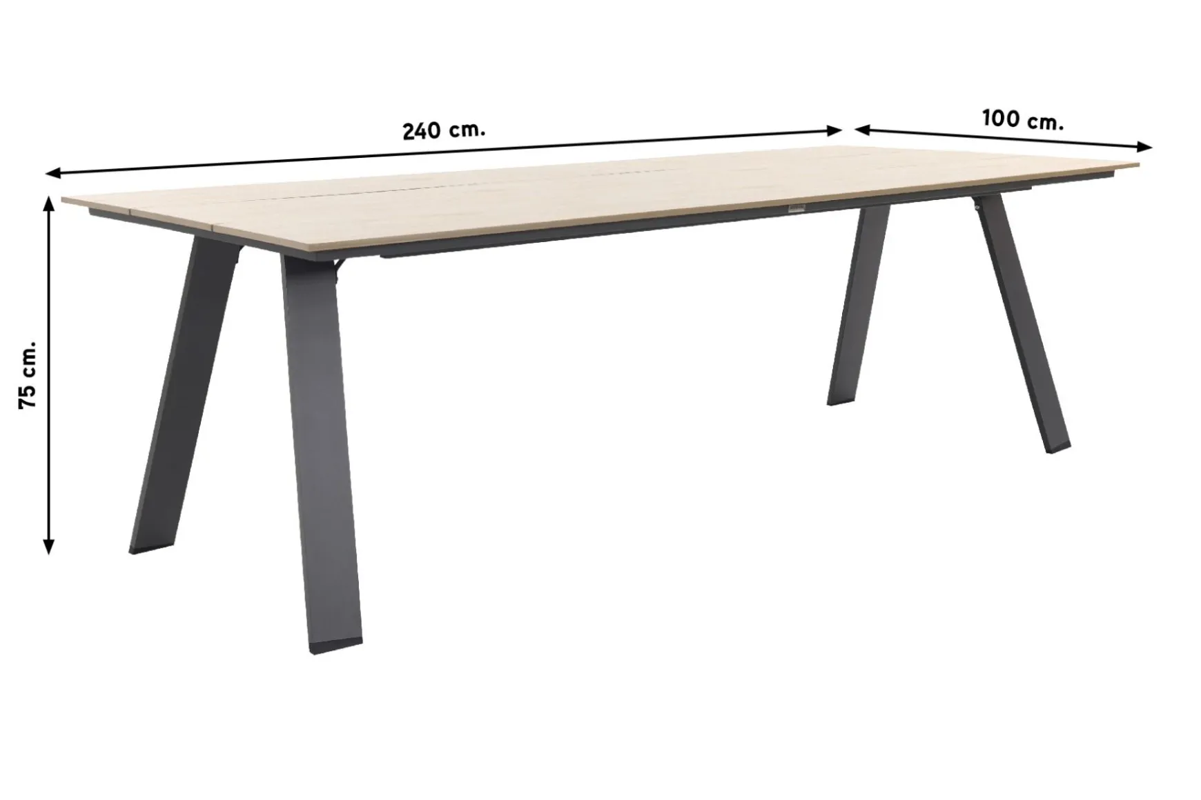 Nevada tuintafel 240 x 100 cm. - Carbon/Light teak polywood