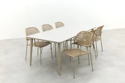 Noa/Sofia stapelbare wicker dining tuinset voor 6 personen 220x100 cm. - Latte