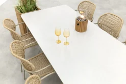 Noa/Sofia stapelbare wicker dining tuinset voor 6 personen 220x100 cm. - Latte
