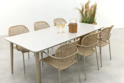 Noa/Sofia stapelbare wicker dining tuinset voor 6 personen 220x100 cm. - Latte