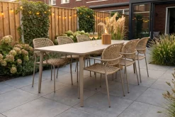 Noa/Sofia stapelbare wicker dining tuinset voor 6 personen 220x100 cm. - Latte