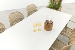 Noa/Sofia stapelbare wicker dining tuinset voor 6 personen 220x100 cm. - Latte