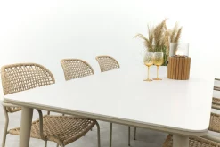 Noa/Sofia stapelbare wicker dining tuinset voor 6 personen 220x100 cm. - Latte