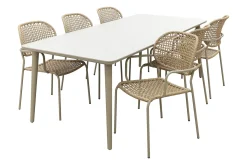 Noa/Sofia stapelbare wicker dining tuinset voor 6 personen 220x100 cm. - Latte