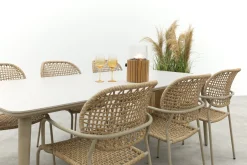 Noa/Sofia stapelbare wicker dining tuinset voor 6 personen 220x100 cm. - Latte