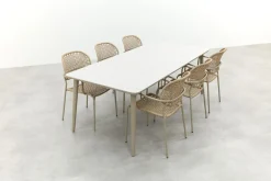 Noa/Sofia stapelbare wicker dining tuinset voor 6 personen 220x100 cm. - Latte